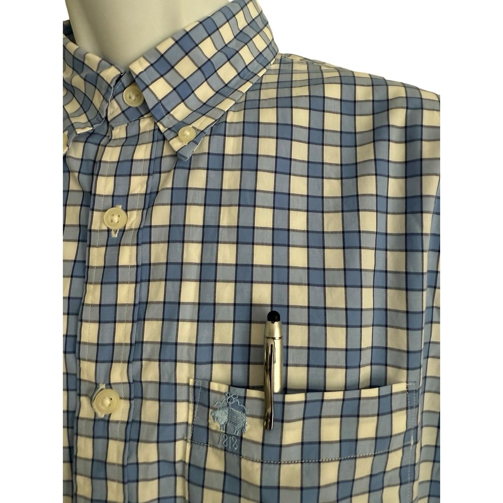 Brooks Brothers‎ Red Fleece Shirt Mens M Blue White Check Preppy Pocket Logo